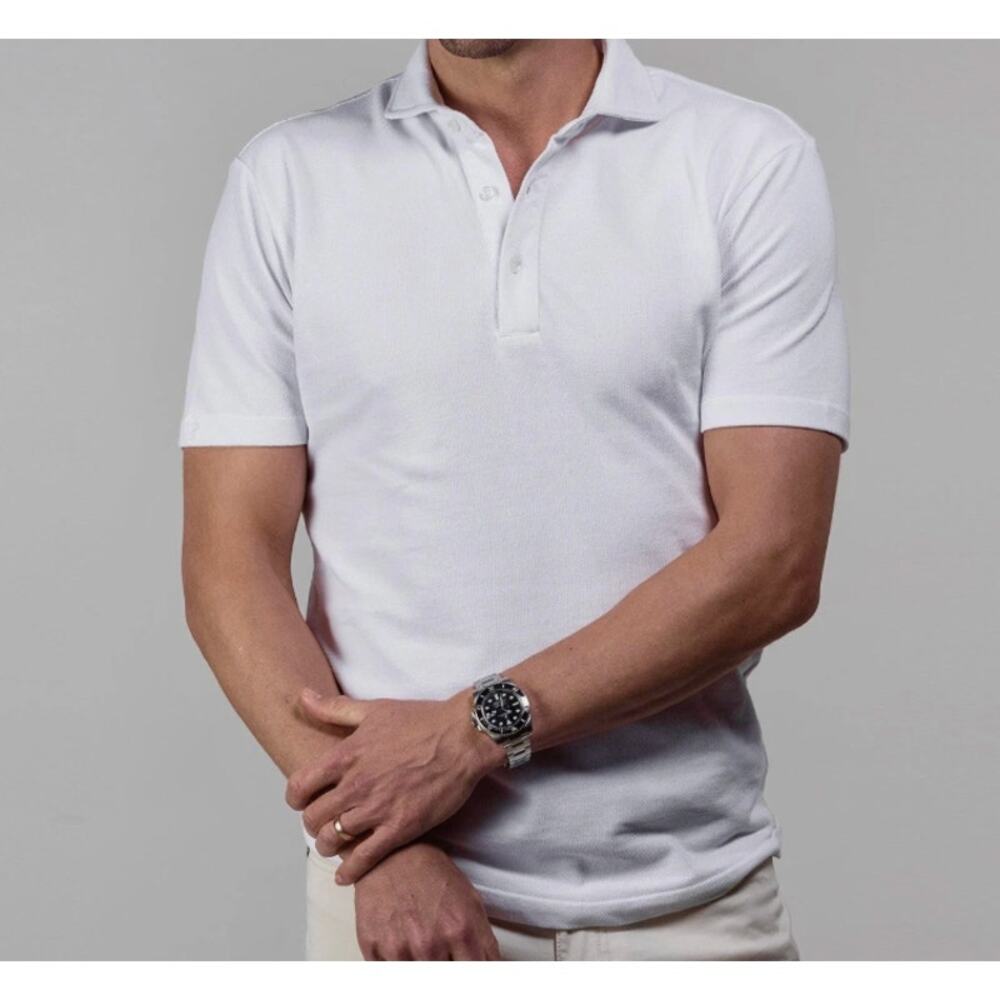 NWT Collars & Co. Men's Luxury Pique Cotton Polo Shirt Short Sleeve White Size L